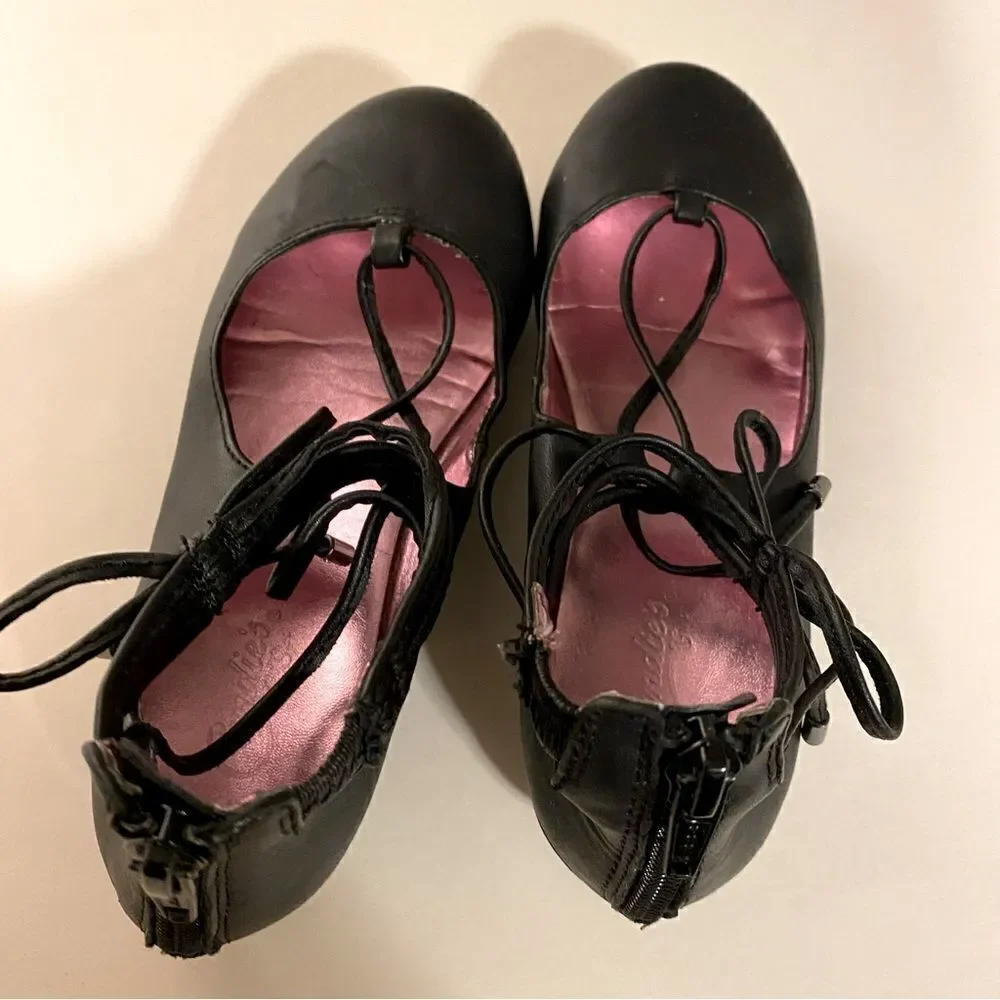 Candies faux leather black ballet slipper zipper back round toe flat shoes-13